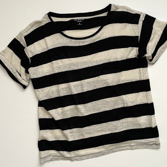 J.Crew Linen Roll Cuff Tee in Stripe - Picture 2 of 7